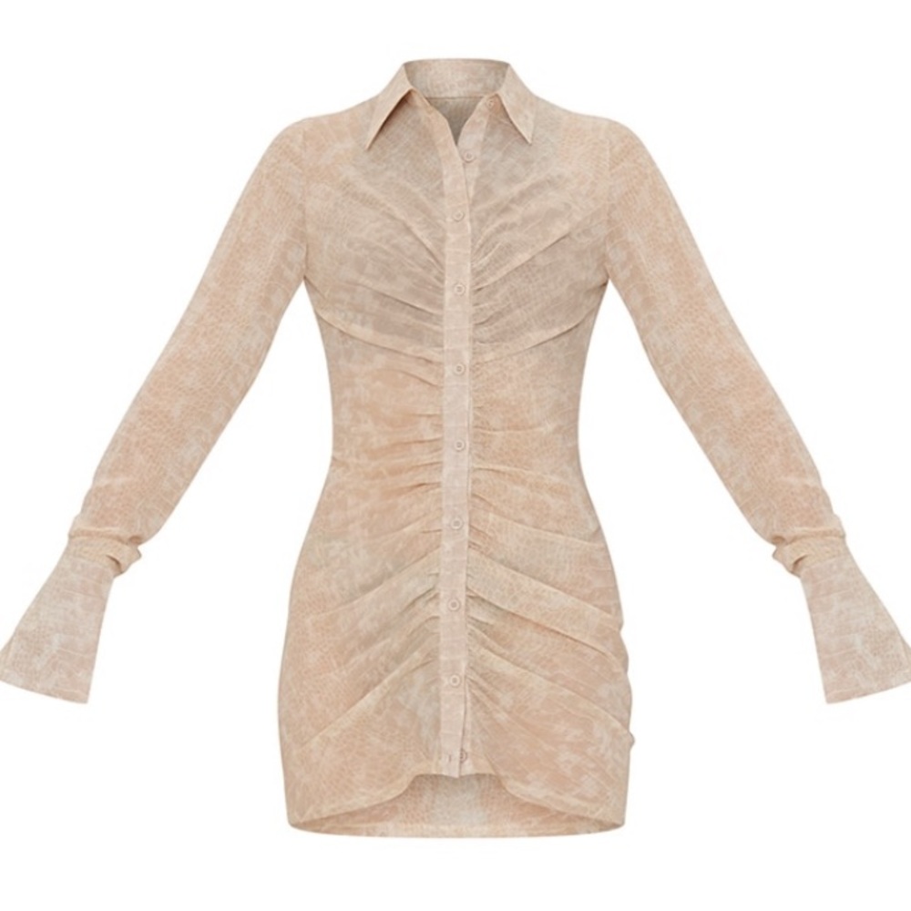 PLT Cream Croc Ruched Front Bodycon Dress